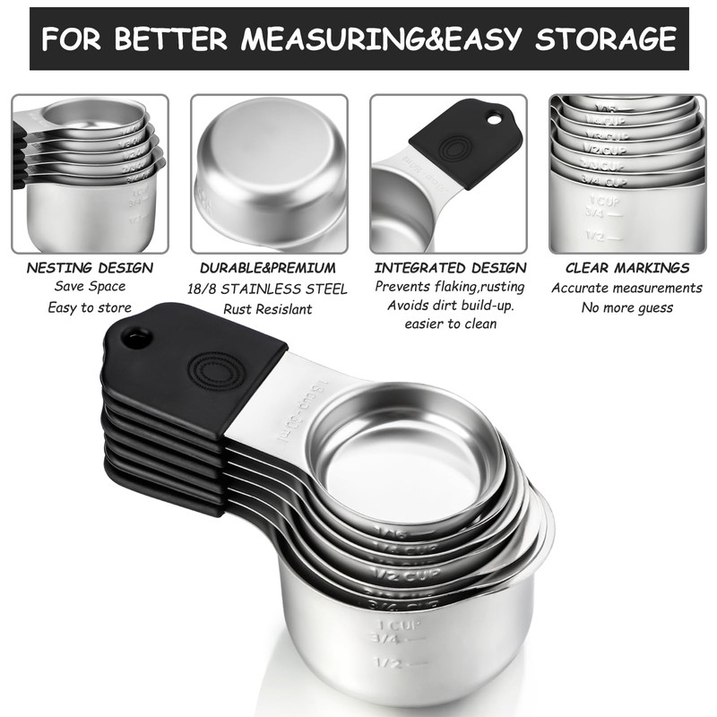 YAMOLIN Magnetic Measuring Cups Set 7 Stainless Steel Stackable Nesting