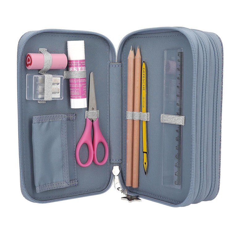 Depesche 13149 TOPModel Wolf-Filled 3-Compartment Pencil Case in Dark Blue,