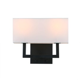 Indoor Bedside Wall Lamp Light, Yosoan 2-Light 1-Pack Vintage Industrial Wall Sconce with Square Fabric Shade for Reading Bedroom Living Room Dinning Room Hotel (Black)