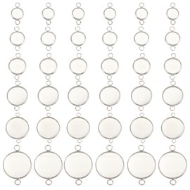 Beebeecraft 48Pcs 6 Style Cabochon Connector Settings Sterling Silver Plated Stainless Steel Flat Round Blank Bezel Pendant Trays for Diy Jewelry Making (Tray: 8/10/12/14/16/20mm)