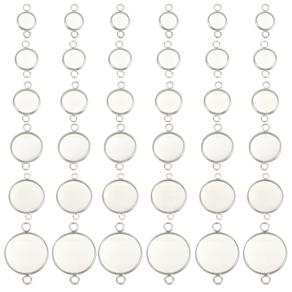 Beebeecraft 48Pcs 6 Style Cabochon Connector Settings Sterling Silver Plated
