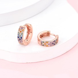 NARMO Earrings for Women 925 Sterling Silver Colourful Heart Hoop Feather Hoop Cross Hoop Small Hoop Earrings Huggie Earrings for Women Hoop Earrings, Sterling Silver, Cubic Zirconia