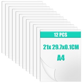 Pack of 12 Plexiglass Panels, A4 Transparent Acrylic Glass Plate, 1 mm Acrylic Plate, Plastic Panels for Photo Frame, Project Exhibition, Painting, Table Stand