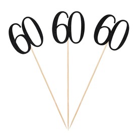 Black Glitter 60th Birthday Centerpiece Sticks, 12-Pack Number 60 Table Topper Anniversary Party Decorations
