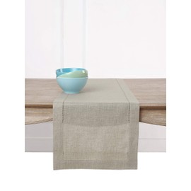 Solino Home 100% Pure Linen Hemstitch Table Runner - 14 x 72 Inch, Handcrafted from European Flax, Machine Washable Classic Hemstitch - Natural