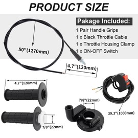 Mini Bike Throttle Cable Kit,Twist Throttle Accelerator Handle Grips for 50cc 90cc 110cc 125cc Pit Bike Dirtbike,22mm 7/8 Motorcycle Throttle Assist(with Switch,Cable Moving Length 4.7'')