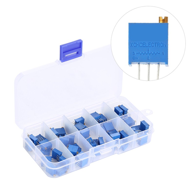 50pcs 3296W 100/200/500/1k/2k/5k/10k/20k/100k/500k Ohm Adjustable Trimmer Resistor