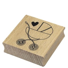 Artoz Stamp - Wooden Stamp - "Pram" - 60 x 60 mm - Motif Stamp for Card Making for Invitations for Christenings, Greetings for Birth or Decoration for Baby Shower Party