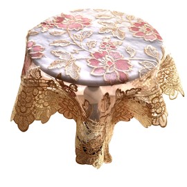 Tablecloth - Square Scandinavian - Lace - Hollow Floral Side Table - Round Table Center Layer-Rug - Multi Cover - Appliance Cover SweetBaku (60x60 Pink)