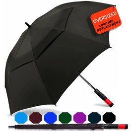 SIEPASA Golf Umbrella Large 62/68/72 Inch Automatic Open Golf Umbrella Extra Large Oversize Double Canopy Vented Umbrella Windproof Waterproof for Men and Women.(Black, 62",Red Handle)
