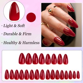 Boloshine French Tip False Nails, 24Pcs Solid Color Press on Nails Acrylic Nail Tips, Glossy Glue on Nails with Glue Stickers, Full Cover Removable Short False Nails for Women and Girls, Rose Red