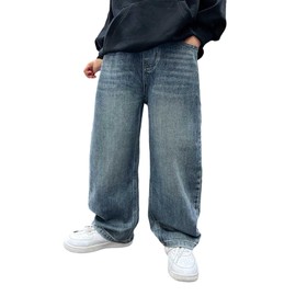 Verdusa Boys Baggy Jeans Casual Straight Leg Jeans Loose Denim Pants with Pockets Blue 13-14Y