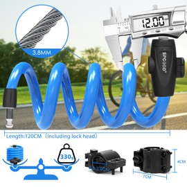 SPGOOD Bicycle Lock 120 cm / 12 mm, Security Level Very High Bicycle Cable Lock, Spiral Cable Lock with 2 Keys, Anti-Theft Bicycle Lock for Bicycle, Tricycle, Motorcycle, Scooter, Baby Pram (Blue)
