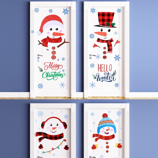 Nezyo 10 Sheets Christmas Door Stickers Large Snowman Xmas Door