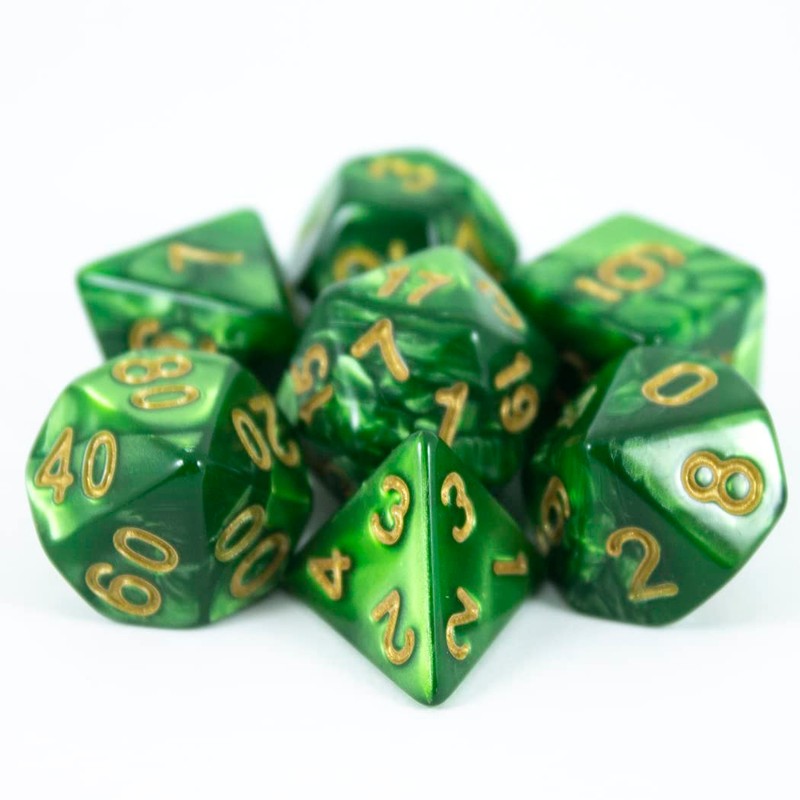 Green Pearl RPG Dice - Full Polyhedral Set - 'Moss'