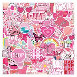 200PCS Preppy Aesthetics Stickers,Pink Cute Stickers for Teen Girls,Vinyl Waterproof Stickers for Water Bottles Laptop Skateboard Computer Skateboard Phone,Pink Birthday Party Gift