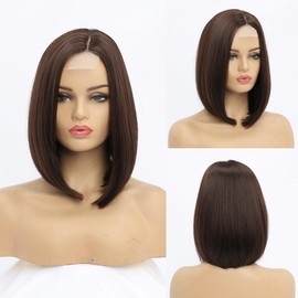 YaissmyLu Short Brown Wigs Bob Straight Wig Side Parting Hair Synthetic Lace Front Wig Shoulder Length Wigs (30 cm)