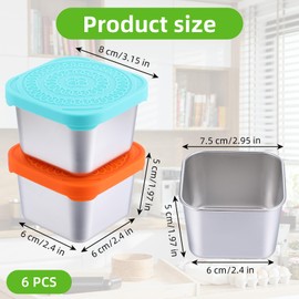 HOFURME 6 Pcs Stainless Steel Snack Containers for Kids, Easy Open Leak Proof Metal Toddler Snack Containers with Silicone Lids, Stackable Metal Toddler Lunch Box for Daycare, School and Travel