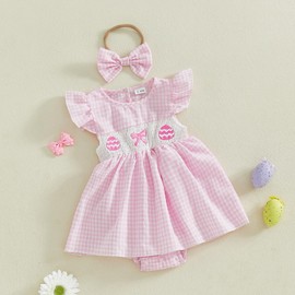 Easter Outfit Baby Girl Romper Dress My First Easter Fly Sleeve Smocked Dress Newborn Cute Baby Summer Clothes (Easter Eggs-Pink, 0-3 Months)
