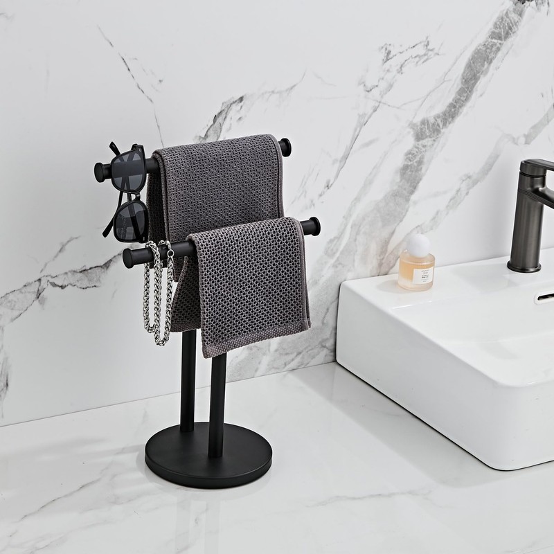Black Hand Towel Holder Stand, Double T-Shape Hand Towel Stand