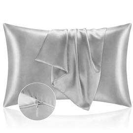 Satin Cushion Cover Bed 50 x 80 cm, Satin Cover Protects Skin and Hair, Oeko-Tex® Certified, Super Soft and Hypoallergenic, Set of 2 Cushion Covers with Zip, Silver