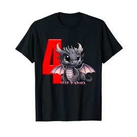4th Birthday Shirt Dragon Party Birthday Boy Red Kids Four 4 T-Shirt