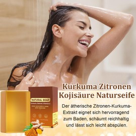 Kurkuma Seife - Entfernen Dunkler Flecken - Turmeric Soap mit Hyaluronsäure, Retinol, Vitamin C - Turmeric Kojic Acid Soap für alle Hauttypen - Kojisäure Naturseife für Gesicht und Körper