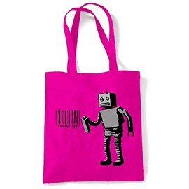 Banksy Robot Barcode Shopping Tote Bag (Pink)