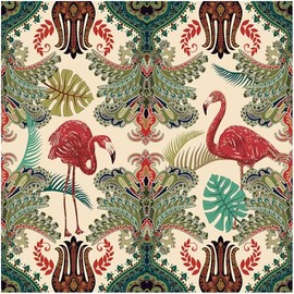 Floralplus Peel and Stick Wallpaper Flamingo Vintage Floral Wallpaper Removable Renter Friendly Wallpapers for Bathroom Boho Palm Leaf Contact Paper for Countertop Home Decor 17.5 x 118 in