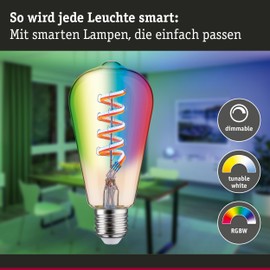 Paulmann 29158 Filament 230V Smart Home Zigbee LED Corn ST64 E27 470lm 6.3W RGBW+ dimmable Gold lamp, 6.3 W