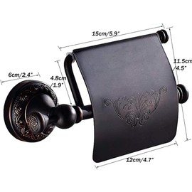 LSWYYP Antique Toilet Paper Holder with Cover,Brass Toilet Paper Holder Wall Mounted,Carving Design Toilet Tissue Holder for Bathroom,Black