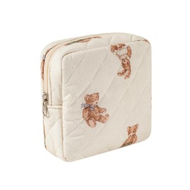 RSRSLEII Small Quilted Cosmetic Pouch for Purse, Mini Cotton Makeup Bag with Compartments, Cute Zipper Lipstick Holder for Women (01Bear)