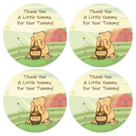 Aryabtya 80pcs Cute Winnie Baby Shower Thank You Stickers Seal Label, Honey Jar Bear Themed Stickers Food Labels, Baby Shower Decoration Birthday Party Favors Stickers