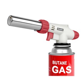 Sondiko Dual Flame Mode Butane Torch Head S516, Professional Grilling Tool with Adjustable Flame, Reverse Use for Soldering, Charcoal&Campfire Torch Lighter, Red and White(Fuel Not Included)
