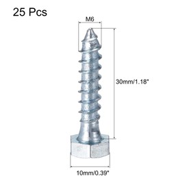 TA-VIGOR 25Pcs Coach Screws, M6 x 30mm Hex Head Lag Bolts, Carbon Steel Zinc Plated Sleeper Concrete Wood Screw Hexagon Lag Full Thread Self-Tapping Bolts for Outdoor Use in Decking, Fencing