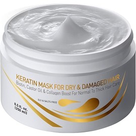 VITAMINS hair cosmetics Keratin Hair Mask Deep Conditioner - Biotin with Castor Oil Protein Conditioning Repair Treatment for Thick Dry Damaged or Color Treated Curly Straight Coarse Hair