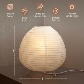 Nogy Small Rice Paper Lamp • Japanese Paper Lantern Lamp • Paper Shade Table Lamp • Bedside Lantern Lamps for Bedrooms