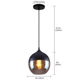 NAANN Black Pendant Light, Glass Hanging Lighting Fixture, Industrial Vintage Globe Pendant Lamp for Kitchen Island Living Room Bathroom Hallway Modern Amber Glass Shade E26 Base