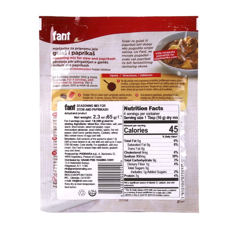 Fant Seasoning Mix For Stew & Paprikash, 65 Gram (Pack