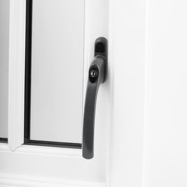 Anthracite Grey Inline UPVC or Timber Key Locking Espag Window Handles with Push Button and 40mm Spindle (Fits Left & Right Handed Windows)