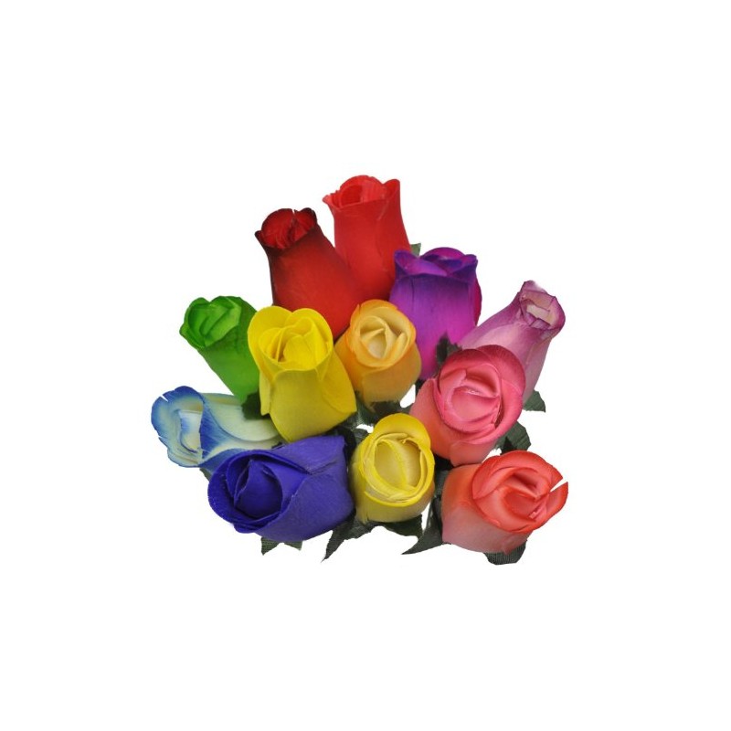 2 Dozen (24) Wooden Roses Colorful Arrangement in Sleeve