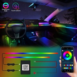 Tira de luces LED de acrílico para interior del coche con aplicación inalámbrica, kits de iluminación ambiental RGB Dreamcolor 2 en 1, 16 millones de colores, función activa de sonido, luces de neón