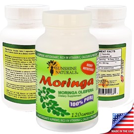 Sunshine Naturals Moringa Dietary Supplement. Immune System Aid, Energy Booster, Antioxidant Support, and Nutrient-Rich Superfood. Promotes Digestion and Heart Health. 120 Capsules. Pack of 2