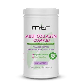 M+S Multi Collagen Complex – Hydrolyzed Collagen peptides, Types I, II, III for Skin, Hair, Nails and Joints – with Vitamin C, Hyaluronic Acid, Keratin, Biotin and Silica (Unflavored)