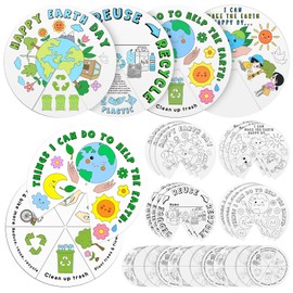 Hollowfly 12 Sets 4 Styles Earth Day Coloring Wheel Color Your Own Globe Art Craft for Kids DIY Recycling Crafts Save The Earth Paper Craft for Youth Group Sunday School Activities Vacation Crafts