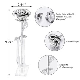 Rose Flower Keepsake Urn for Ashes Sympathy Gift Small Stainless Steel Urn Mini Cremation Urn Keepsake Rose for Sharing Human Ashes-Silver