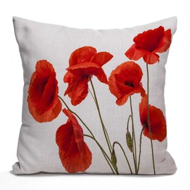 Throw Pillow Cover 16x16 Inch, Poppy Flowers White Poppy Red Beautiful White Beauty Bloom Blossom Double Sided Cotton Linen Square Throw Pillow Case Decorative Cushion Cover Pillowcase for Sofa