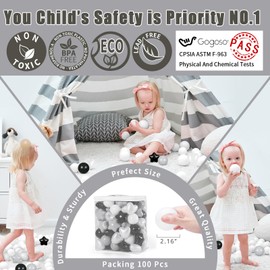 GOGOSO Ball Pit Balls,Plastics Balls for Ball Pit, Stars Hearts Shape for PastelBall for Toddlers Kids, Black+Gray+Pearl White,100pcs