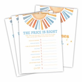 The Price Is Right Baby Shower Game Kit - Watercolor Retro Sun - 30 Double-Sided Fill In Game Cards For Baby Shower, Gender Reveal Party Favor, Activity & Supplies - D11