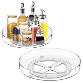 Pack of 2 Lazy Susan Turntable Fridge Organiser, 360° Round Kitchen Fridge Organiser, Transparent Acrylic Rotating Spice Rack for Spice Bottles, Condiment Bottles, Dry Food & Oil Bottles